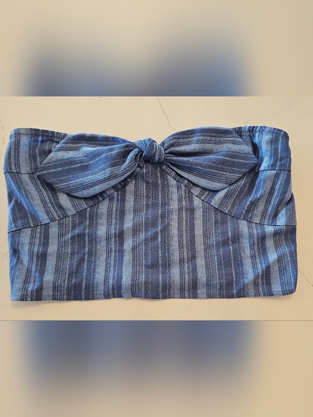 Honey & Sparle Striped Blue Tie-Front Bandeau Crop Top Women's Junior Sz XL (L)